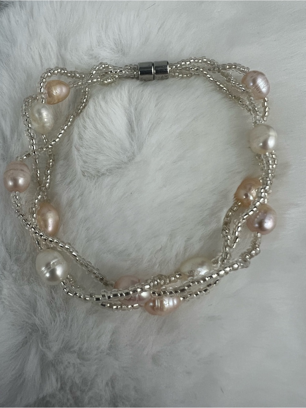 Multi-Strand Freshwater Pearl & Seed Bead Twisted Bracelet Magnetic Clasp 7”